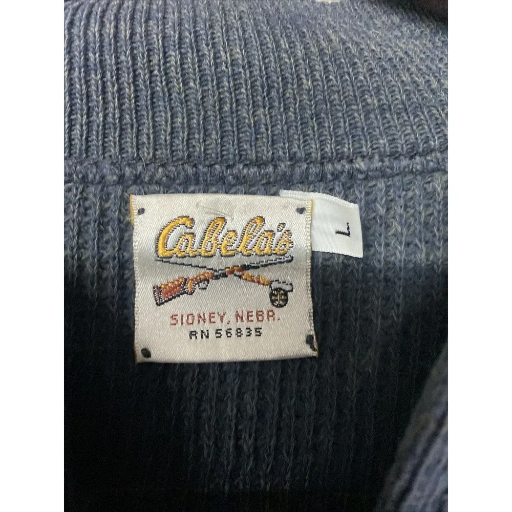 Vtg Cabelas Sidney, NE Mens L Large Blue Gray‎ Green Rag Knit Pullover Sweater